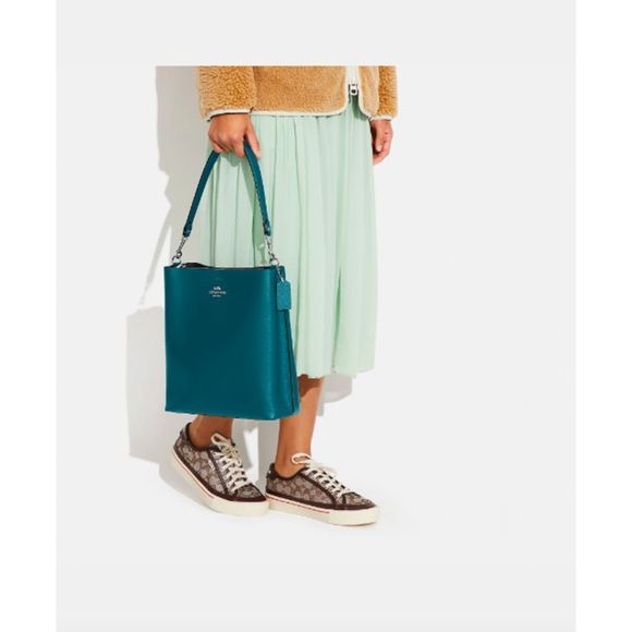 Coach Deep Turquoise Mollie Bucket Bag With Signature Canvas Interior - Picture 5 of 5